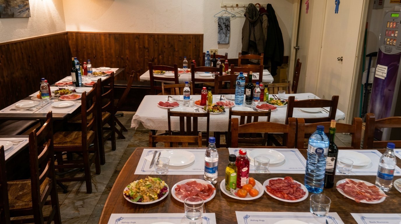 Sala del menjador amb taules parades